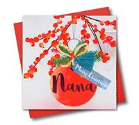 Claire Giles Greeting Cards, Happy Christmas Nana Card, Bauble design xmas Greeting Card, Embellished with a Colourful Tassel