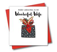 Embellished Christmas Greeting Card, Merry Christmas to My Wonderful Wife, Present with Heart