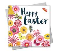 Claire Giles Greeting Cards, Happy Easter Card, Tumbling Flowers Design Easter Greeting Card, Embellished with a Colourful Tassel