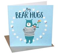 Claire Giles Greeting Cards, Happy Father's Day Card, Daddy Bear Big Bear Hugs Design Father's Day Card, Embellished with Colourful Pompoms