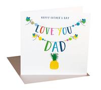 Claire Giles Greeting Cards, Happy Father's Day Card, Pineapple Design Love You Dad Greeting Card, Embellished with Colourful Pompoms
