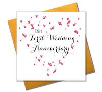 Claire Giles Greeting Cards, Happy First Wedding Anniversary Card, Heart design 1st Anniversary Greeting Card