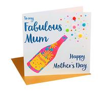 Claire Giles Greeting Cards, Happy Mother's Day Card, Prosecco Design Mothering Sunday Card for a "Fabulous Mum", Embellished with Colourful Pompoms