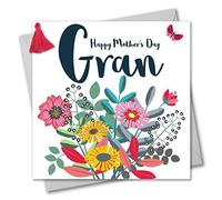 Claire Giles Greeting Cards, Happy Mother's Day Gran Card, Bouquet Design Mothering Sunday Card for Grandmother, Embellished with a Colourful Tassel