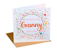 Claire Giles Greeting Cards, Happy Mother's Day Granny Card, Dotty design Mothering Sunday Greeting Card, Embellished with colourful Pompoms