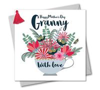 Claire Giles Greeting Cards, Happy Mother's Day Granny Card, Teacup Design Mothering Sunday Card, Embellished with a Colourful Tassel