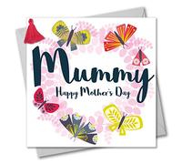 Claire Giles Greeting Cards, Happy Mother's Day Mummy Card, Butterfly Wreath Design, Mothering Sunday Greeting Card, Embellished with a Colourful Tassel