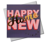 Claire Giles Greeting Cards, Happy New Home Card, Pink on Plum Congratulations on New Home Greeting Card, with gold foil