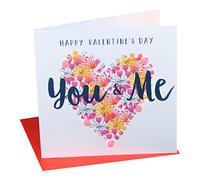 Claire Giles Greeting Cards, Happy Valentine's Day Card, Pattern Heart Design, "You & Me", Embellished with Colourful Pompoms