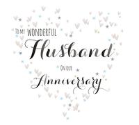 Claire Giles Greeting Cards, Happy Wedding Anniversary Card, Heart Design for a "Wonderful Husband"