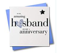 Claire Giles Greeting Cards, Happy Wedding Anniversary Husband Card, Blue Heart design, Embellished with a padded star