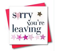 Claire Giles Greeting Cards, Sorry You're Leaving Card, Retirement Card, Pink Stars Design Embellished with a Padded Star