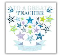 Claire Giles Greeting Cards, Thank You Teacher Card, Blue Greeting Card for a Great Teacher