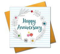 Claire Giles Greeting Cards, Wedding Anniversary Card, Flower Circle Design Wedding Congratulations Greeting Card, Embellished with Colourful Pompoms