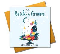 Claire Giles Greeting Cards, Wedding Card, Cake Design Wedding Congratulations Greeting Card, Embellished with Colourful Pompoms