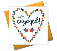 Claire Giles Greeting Cards, Wedding Engagement Card, Dotty Heart design Engagement Congratulations Greeting Card, Embellished with colourful Pompoms