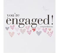 Claire Giles Greeting Cards, Wedding Engagement Card, Pink Hearts design Wedding Congratulations Greeting Card, Embellished with a Fabric Butterfly