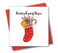 Claire Giles Greeting Cards, Welsh Baby 1st Christmas Card, Nadolig Llawen Babi, Embellished with Colourful Pompoms