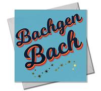 Claire Giles Greeting Cards, Welsh Baby Boy Card, Bachgen Bach, Slanted script design Welsh language Greeting Card, with Text Foiled in Shiny Gold