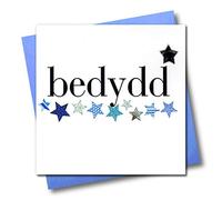 Claire Giles Greeting Cards, Welsh Christening Card, Blue Stars Design Baptism Card, Embellished with a Padded Star