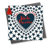 Claire Giles Greeting Cards, Welsh Engagement Card, Heart in Stars Design You're Engaged Card, Llongyfarchiadau, Embellished with a Colourful Tassel
