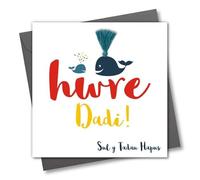 Claire Giles Greeting Cards, Welsh Father's Day Card, Sul y Tadau Hapus Daddy & Baby Whale Tassel Embellished