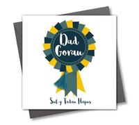 Claire Giles Greeting Cards, Welsh Father's Day Card, Sul y Tadau Hapus, Rosette # 1 Dad, Tassel Embellished