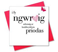 Claire Giles Greeting Cards, Welsh Happy Anniversary Wife Wedding Card, Gwraig, Benblwydd Priodas, Heart design, Embellished with a Fabric Butterfly