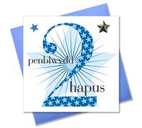 Claire Giles Greeting Cards, Welsh Happy Birthday Card, Penblwydd Hapus, Boy Blue Star Design Greeting Card, Embellished with a Padded Star