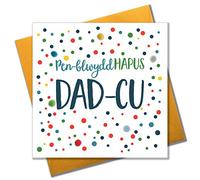 Claire Giles Greeting Cards, Welsh Happy Birthday Grandpa Card, Penblwydd Hapus Dad-cu, Dots Design Birthday Greeting Card, Pompom Embellished