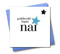 Claire Giles Greeting Cards, Welsh Happy Birthday Nephew Card, Penblwydd Hapus NAI, Embellished with a Padded Star