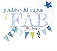 Claire Giles Greeting Cards, Welsh Happy Birthday Son Card, Penblwydd Hapus Mab, Blue Flags design Welsh language Greeting Card