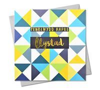 Claire Giles Greeting Cards, Welsh Happy Birthday Step Dad Card, Penblwydd Hapus Llystad, Text Foiled in Shiny Gold