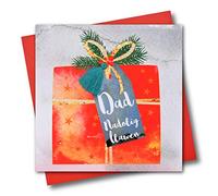 Claire Giles Greeting Cards, Welsh Happy Christmas Dad Card, Nadolig Llawen Dadi, Present design, Embellished with a Colourful Tassel