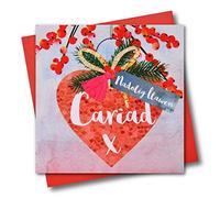 Welsh Girlfriend Christmas Card, Nadolig Llawen, Heart, Tassel Embellished