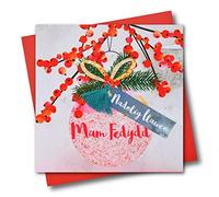 Claire Giles Greeting Cards, Welsh Happy Christmas Godmother Card, Nadolig Llawen Mam Fedydd, Embellished with a Colourful Tassel