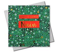 Claire Giles Greeting Cards, Welsh Happy Christmas Gran Card, Nadolig Llawen Nain, Grandmother Wreath and Snowflakes design, Text Foiled in Shiny Gold