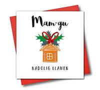 Claire Giles Greeting Cards, Welsh Happy Christmas Granny Card, Nadolig Llawen Mam-gu, Embellished with Colourful Pompoms