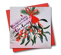 Claire Giles Greeting Cards, Welsh Happy Christmas Husband & Wife Card, Gwr a Gwraig, Embellished with a Colourful Tassel