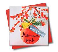 Claire Giles Greeting Cards, Welsh Happy Christmas Teacher Card, Nadolig Llawen Athrawes, Welsh Female Teacher xmas Card, Embellished with a Colourful Tassel