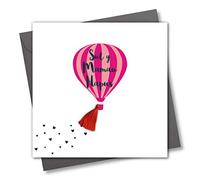 Claire Giles Greeting Cards, Welsh Happy Mother's Day Card, Sul y Mamau Hapus, Hot air Balloon Design, Embellished with a Colourful Tassel