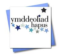 Claire Giles Greeting Cards, Welsh Happy Retirement Card, Blue Stars Congratulations on Your Retirement, Ymddeoliad Hapus, Embellished with a Padded Star