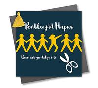Claire Giles Greeting Cards, Welsh Language Birthday Card, Penblwydd Hapus, Dab Man, One of a Kind, Embellished with a Colourful Tassel