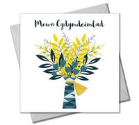 Claire Giles Greeting Cards, Welsh Sympathy Card, Flowers design Condolence and Thinking of You Greeting Card, Embellished with a colourful tassel