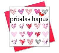 Claire Giles Greeting Cards, Welsh Wedding Card, Love Hearts Design Wedding Congratulations Greeting Card, Embellished with a Fabric Butterfly