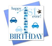 Claire Giles Happy 1st Birthday Card, Boy or Girl Age 1 Blue, Embellished with a Padded Star, AGE01B