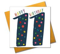 Claire Giles POM111B Age 11 Greeting Card Embellished with Pompoms - Blue