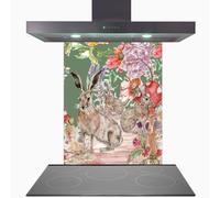 Claire Louise Whimsical Hare Glass Kitchen Splashback | Size: 600mm x 600mm Claire Louise Multicolor 600mm x 600mm
