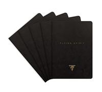 Clairefontaine 102536C - A pack of 5 Flying Spirit thread-stitched notebooks 96 ivory pages 14.8x21 cm 90g lined, black glossy card cover, assorted pattern