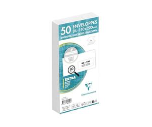 Clairefontaine 10645C - Pack of 50 White Envelopes - DL - 110x220mm - Self-adhesive - 80g/m² - Window Crystal Paper 45x100 - (position 20/20) - Mailing